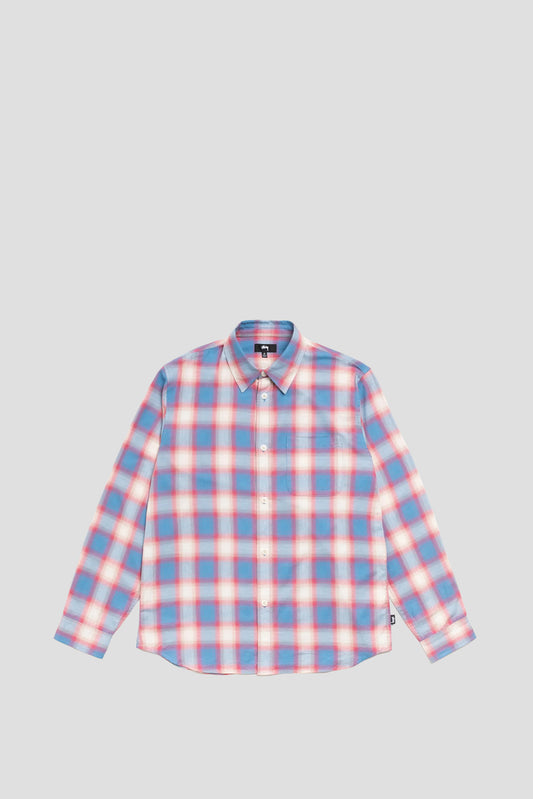 STUSSY BEACH OMBRE PLAID SHIRT BLUE