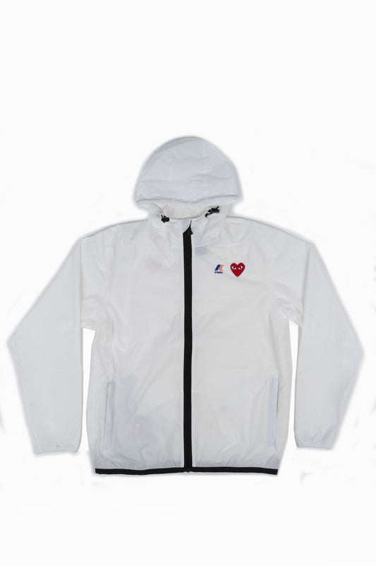 CDG PLAY X K-WAY HOODIE FULL ZIP WHITE